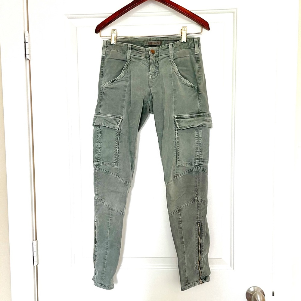 JBrand olive green skinny cargo pants with zipper detail
